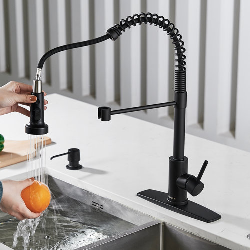 Pull Down Single Handle Kitchen Faucet With Deck Plate%2C Handles And Supply Lines 